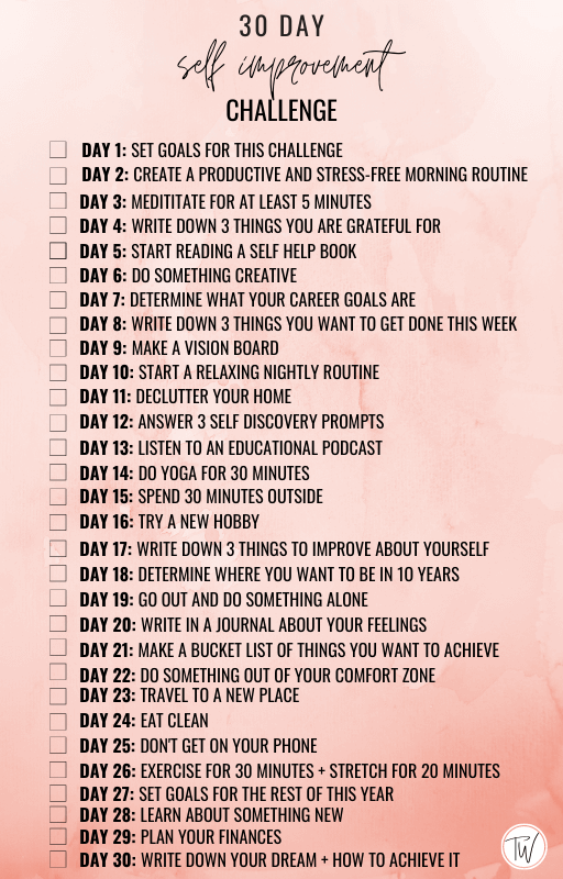 30 Day Self Improvement Challenge (+ Free Checklist) - Thriving Wonders